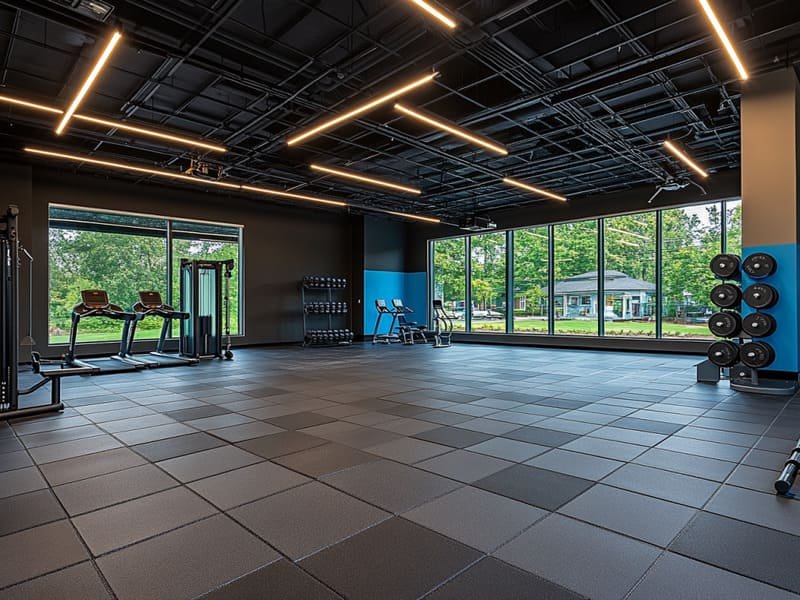 Creative layout idea for an eco-friendly home gym floor using mixed materials